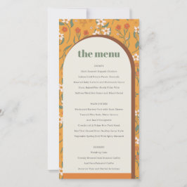 Yellow Groovy Retro Arch Floral Wedding Menu Card Dankeskarte