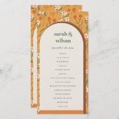 Yellow Groovy Retro Arch Floral Wedding Program Dankeskarte (Vorne/Hinten)