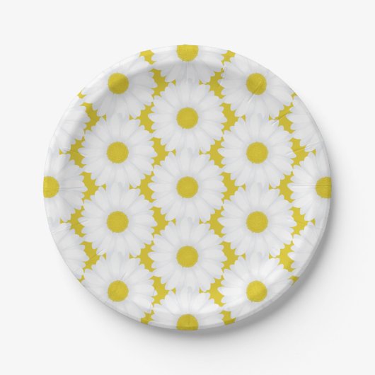 Yellow Groovy Retro Daisy Muster für Babydusche Pappteller (Vorderseite)