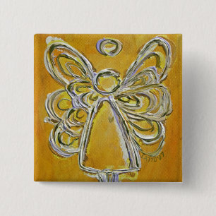 Yellow Guardian Angel Custom Holiday Button Button
