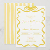 Yellow Hand Written Pinstripes Whimsical Wedding Einladung (Vorne/Hinten)