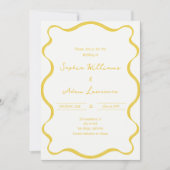 Yellow Hand Written Pinstripes Whimsical Wedding Einladung (Vorderseite)