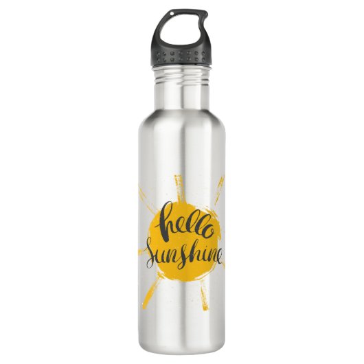 Yellow HandDrawn Sun Hello Sunshine Image Text Art Edelstahlflasche (Vorderseite)