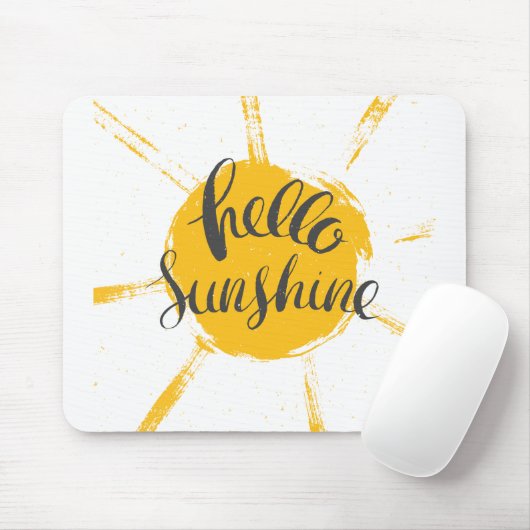 Yellow HandDrawn Sun Hello Sunshine Image Text Art Mousepad (Mit Mouse)
