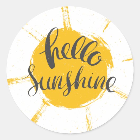 Yellow HandDrawn Sun Hello Sunshine Image Text Art Runder Aufkleber (Vorderseite)