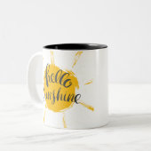 Yellow HandDrawn Sun Hello Sunshine Image Text Art Zweifarbige Tasse (Vorderseite Links)