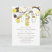 Yellow Hanging Mason Jars Wedding Einladung (Stehend Vorderseite)