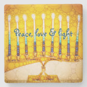 Yellow Hanukkah Menorah Peace Liebe Light Modern Steinuntersetzer (Vorderseite)