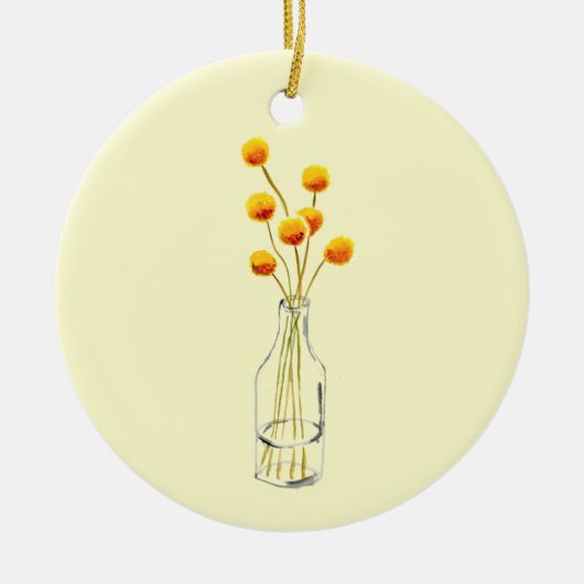 Yellow happy Billy Button Blume Australische Kunst Keramik Ornament (Vorne)