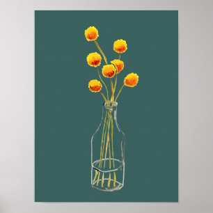 Yellow happy Billy Button Blume Australische Kunst Poster