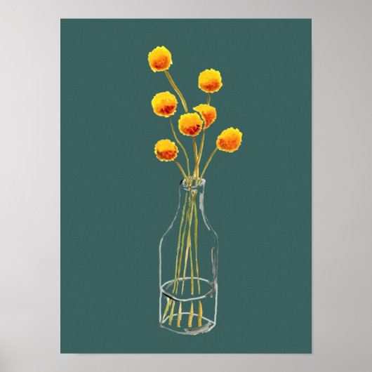 Yellow happy Billy Button Blume Australische Kunst Poster (Vorne)