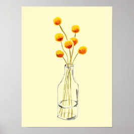 Yellow happy Billy Button Blume Australische Kunst Poster