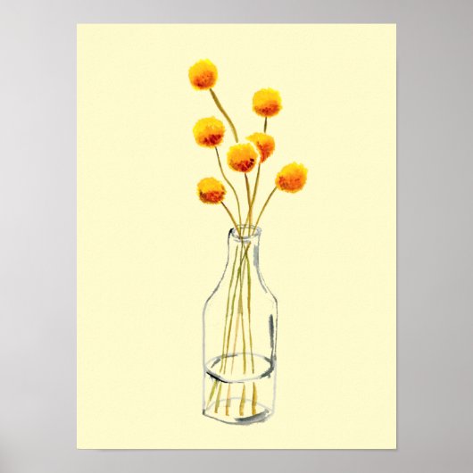 Yellow happy Billy Button Blume Australische Kunst Poster (Vorne)