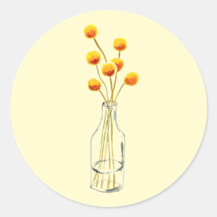 Yellow happy Billy Button Blume Australische Kunst Runder Aufkleber