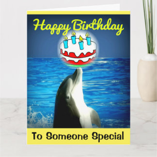 Yellow Happy Birthday Dolphin Art Card Karte