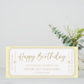 Yellow Happy Birthday Gift Voucher Card Einladung (Stehend Vorderseite)