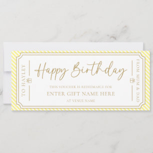 Yellow Happy Birthday Gift Voucher Card Einladung