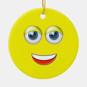 Yellow Happy Face Emoji Individuelle Name Keramik Ornament