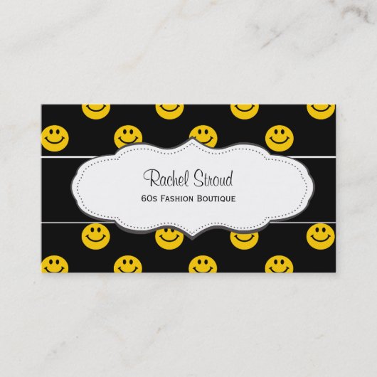 Yellow Happy Face Pattern Black Business Cards Visitenkarte (Vorderseite)