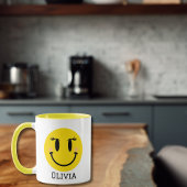 Yellow Happy Girly Face, Fun Personalisiert Tasse