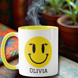Yellow Happy Girly Face, Fun Personalisiert Tasse