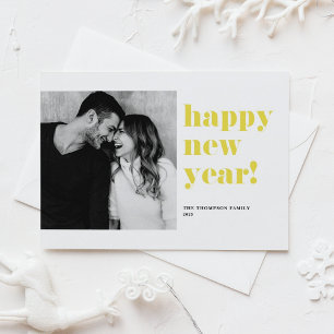 Yellow Happy New Year 2025 Fett Typografy Foto Feiertagskarte