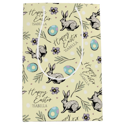 Yellow Happy Ostername Bunny Mittlere Geschenktüte (Vorderseite)