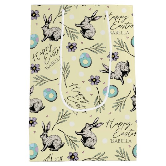 Yellow Happy Ostername Bunny Mittlere Geschenktüte (Rückseite)