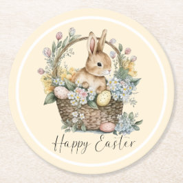 Yellow Happy Ostersonne Runder Pappuntersetzer