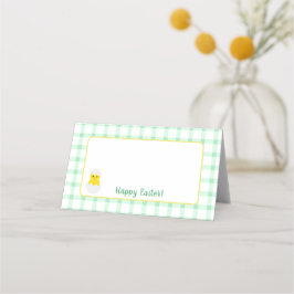 Yellow Happy Spring Chick Easter Green Check Platzkarte