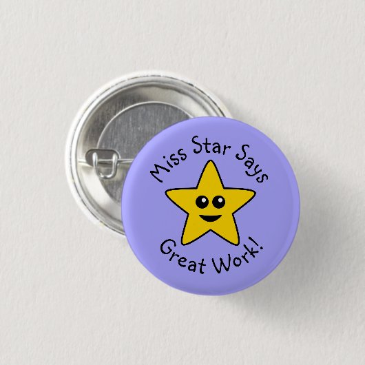 Yellow Happy Star Great Work Button (Vorne & Hinten)