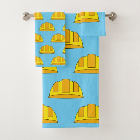 Yellow Hard Hat Cartoon Badhandtuch Set (Insitu)
