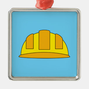 Yellow Hard Hat Cartoon Ornament Aus Metall