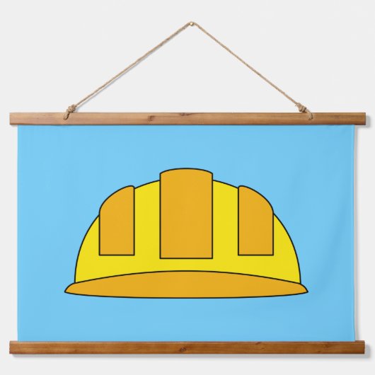 Yellow Hard Hat Cartoon Wandteppich Mit Holzrahmen (Vorne)