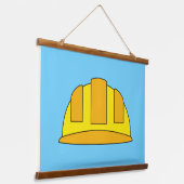 Yellow Hard Hat Cartoon Wandteppich Mit Holzrahmen (Gewinkelt)
