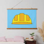 Yellow Hard Hat Cartoon Wandteppich Mit Holzrahmen (Schlafzimmer)