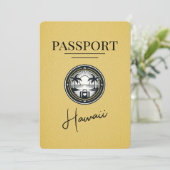 Yellow Hawaii Passport Save the Date (Stehend Vorderseite)