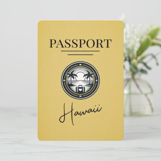 Yellow Hawaii Passport Save the Date (Stehend Vorderseite)
