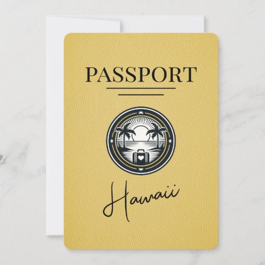Yellow Hawaii Passport Save the Date (Vorderseite)