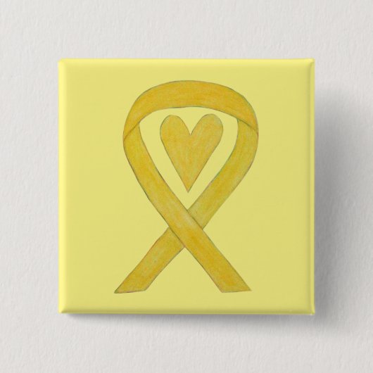 Yellow Heart Awareness Ribbon Custom Art Buttone Button (Vorderseite)