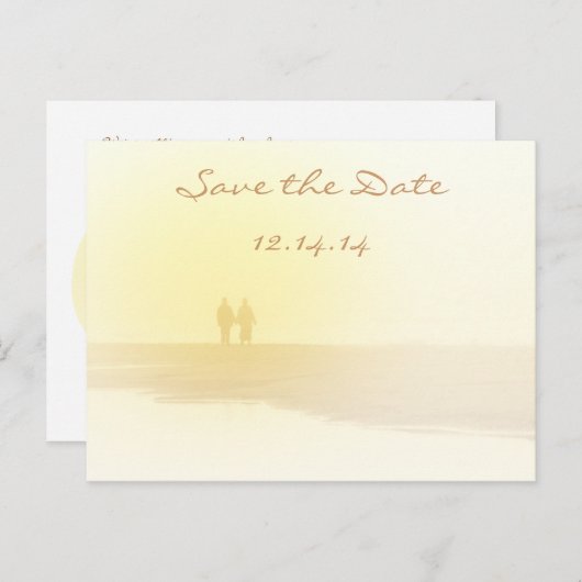 Yellow Heart Beach Save the Date Ankündigungspostkarte (Vorne/Hinten)