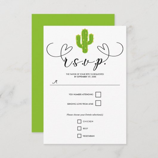 Yellow Heart Cactus Fiesta Liebe Wedding RSVP (Vorne/Hinten)