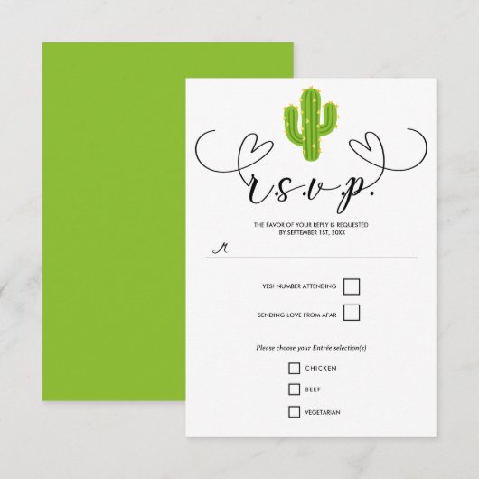 Yellow Heart Cactus Fiesta Liebe Wedding RSVP Karte (Vorne/Hinten)