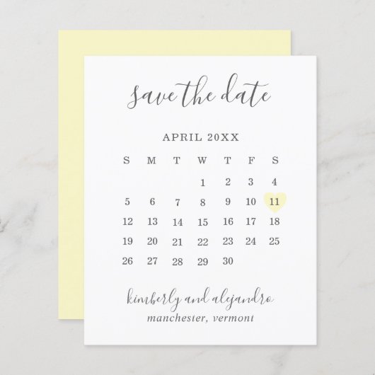 Yellow Heart Calender Budget Hochzeit speichern da (Vorne/Hinten)