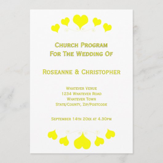 Yellow Hearts Design Hochzeit Programm (Vorderseite)