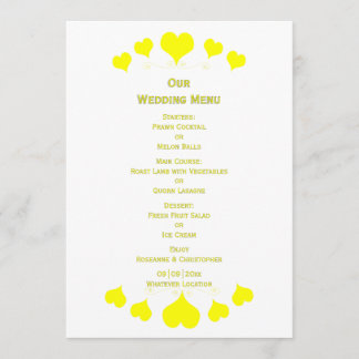 Yellow Hearts Design Wedding Menükarte