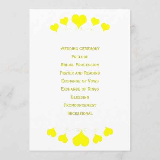 Yellow Hearts Design Wedding Programm (Rückseite)