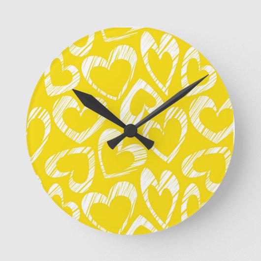 Yellow hearts Wall Clock Runde Wanduhr (Vorderseite)