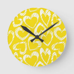 Yellow hearts Wall Clock Runde Wanduhr