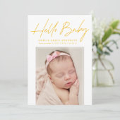 Yellow Hello Baby 2 Foto Birth Ankündigung (Stehend Vorderseite)